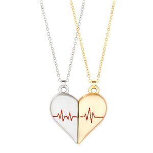 Silver, Gold Heartbeat Couple Love Necklace Matching Friend Wife Girlfriend Gift